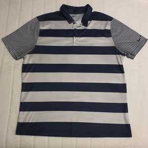 NIKE Dri Fit Mens Breathe Bold Stripe Golf Polo XL Light Gray & Navy